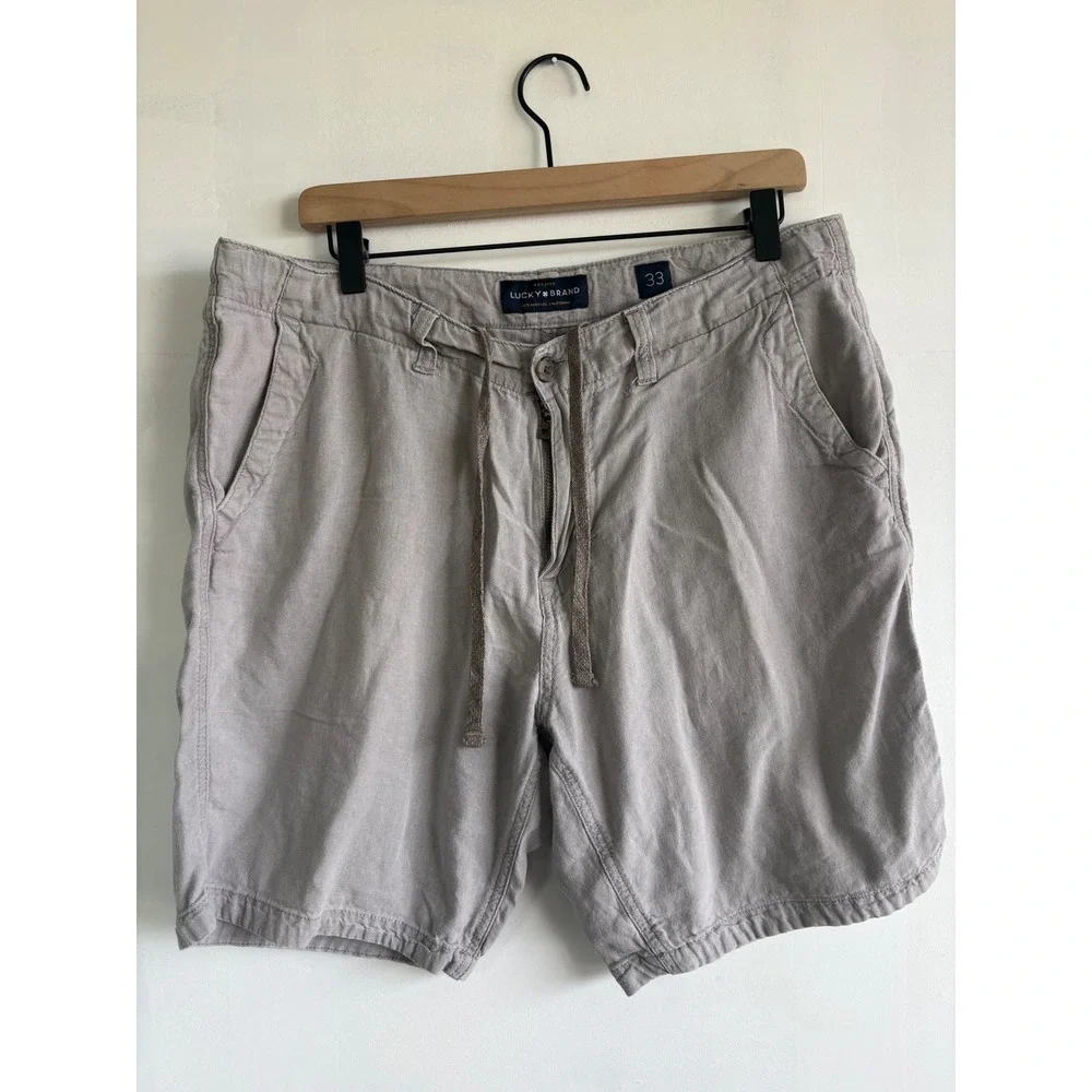 Lucky Brand Mens Linen Blend Drawstring Shorts Gray Size 33 Casual Summer Beach